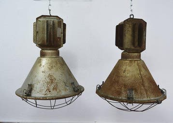 Mesko - Plafondlamp - Staal, Glas - Twee Poolse industriële