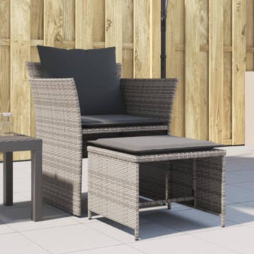 vidaXL Tuinstoel met voetenbank poly rattan grijs, Verzenden