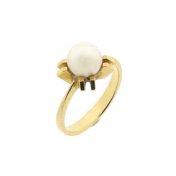 Gouden ring met parel, Ophalen of Verzenden