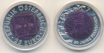 25 Euro 50 Jahre Fernsehen 2005 Österreich:, Postzegels en Munten, Verzenden, België