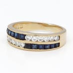 Bague - 18 carats Or jaune Saphir - Diamant