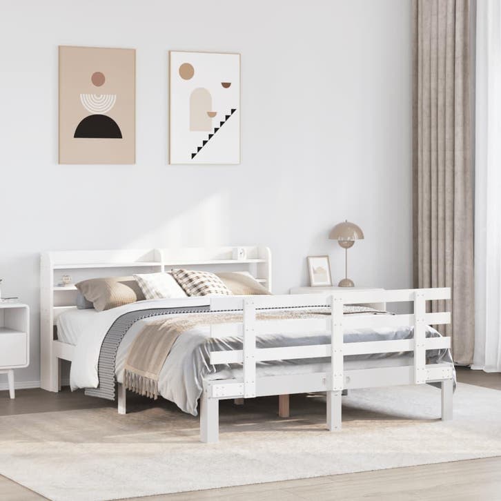 vidaXL Bedframe met hoofdeinde zonder matras 140x190 cm wit, Huis en Inrichting, Slaapkamer | Bedden, Nieuw, Verzenden