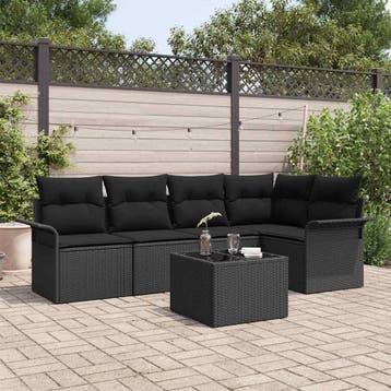 vidaXL Tuinbank Set 6 st Zwart poly rattan, Verzenden