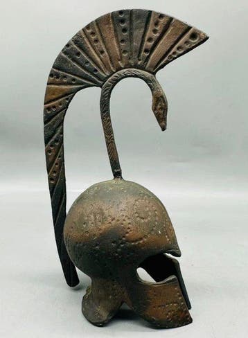 Beeldje - Vintage European Bronze Helmet Bird Table Bell,
