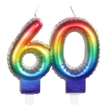 Regenboog Kaars 60 Jaar 8cm, Verzenden, Nieuw