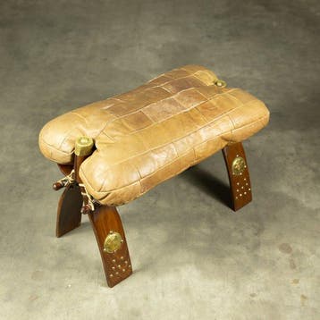 Kruk - Hout, Leder - Vintage saddle stool