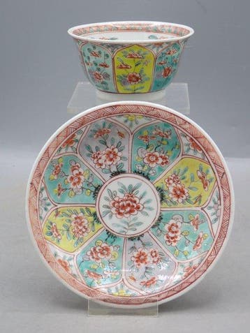 Kop en schotel - Yongzheng - Porselein - Famille Verte