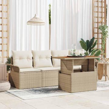 vidaXL Tuinbank Set 5 st Beige Poly rattan, Verzenden, Nieuw