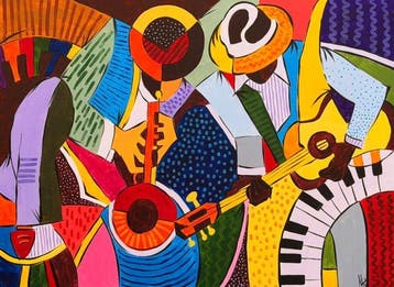 Adri Q 120 x 90 cm - Vibración Visual: El Dúo de Saxofón y