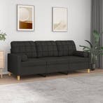 vidaXL Driezitsbank met sierkussens 180 cm stof zwart, Verzenden, Nieuw