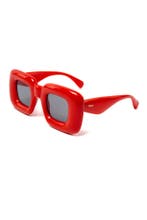 Retro Zonnebril Oversized Dik Rood Montuur Zwarte Glazen Dik, Ophalen of Verzenden, Nieuw