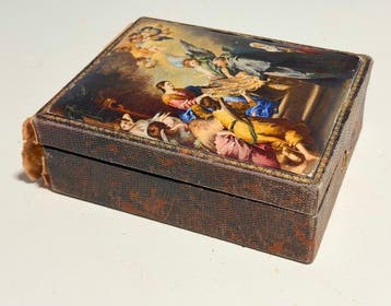 Doos - Religieuze scène - Hout, Leder - Devotioneel, Antiek en Kunst