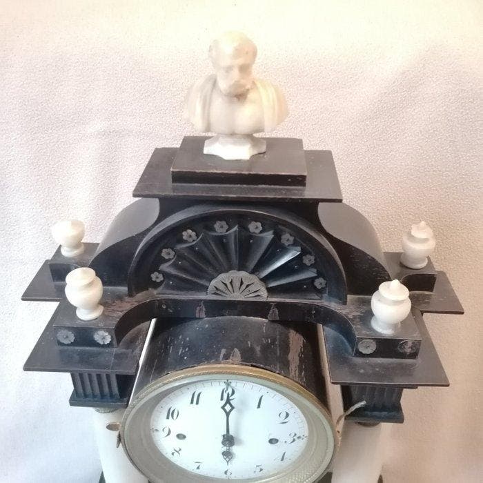 Pendule de cheminée - Albâtre, Bois - 1850-1900 - Portaluhr, Antiquités & Art, Antiquités | Horloges