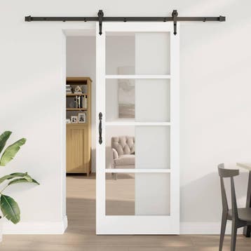 vidaXL Schuifdeur 83 x 211 cm Massief grenenhout en glas Wit, Doe-het-zelf en Bouw, Verzenden, Nieuw