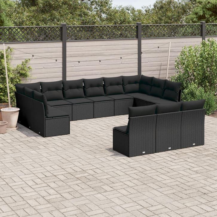 vidaXL 13-delige Loungeset met kussens poly rattan zwart, Jardin & Terrasse, Ensembles de jardin, Envoi