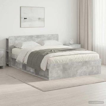 vidaXL Bedombouw met opslag Betongrijs 140 x 200 cm Bewerkt, Verzenden, Nieuw