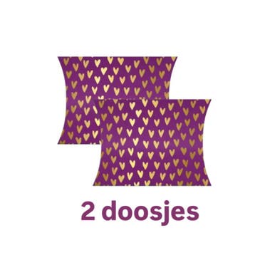 2 gondeldoosjes - lots of love - hartjes - goudfolie - paars, Verzenden, Cadeauzakje
