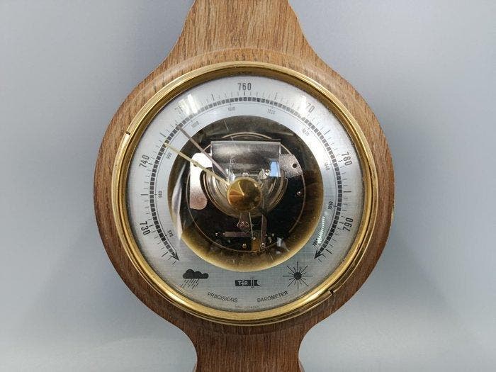 Baromètre avec thermomètre sur plaque de bois – TFA, Antiek en Kunst, Curiosa en Brocante