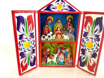 Crèche - Petite crèche de Noël artisanale - Pérou - Bois, Antiquités & Art