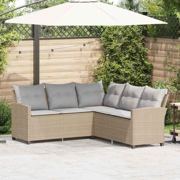 vidaXL Loungebank met kussens L-vormig poly rattan beige, Verzenden