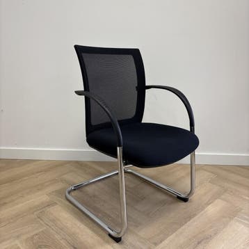 vergaderstoel / sledestoel + gaasrug, zwart - chroom