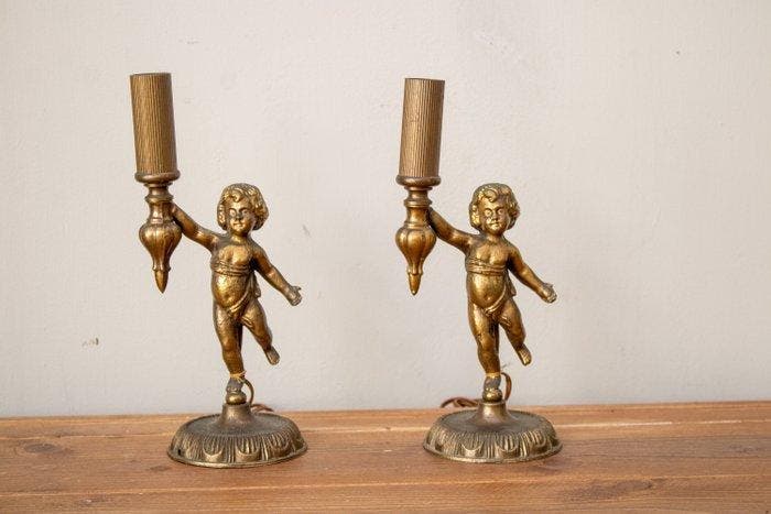 Nachtlampje (2) - Legering, verguld, Antiek en Kunst, Curiosa en Brocante