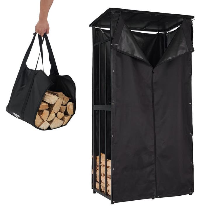 Lendo Online Brandhoutrek met Dak 90x60x180 cm Zwart, Jardin & Terrasse, Bois de chauffage, Envoi