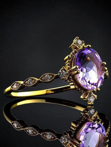 Zonder minimumprijs - Ring Paars amethist ring - 925 zilver,, Nieuw