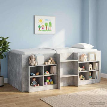 vidaXL Kinderhoogslaper Betongrijs 90 x 190 cm Bewerkt hout, Verzenden, Nieuw