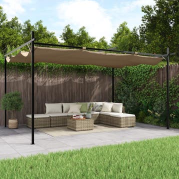 vidaXL Pergola met uitschuifbaar dak 395x292x230 taupe, Jardin & Terrasse, Verzenden