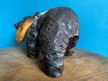 sculptuur, Beer met vis - 20 cm - Hout, Antiek en Kunst