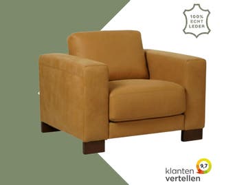 Leren fauteuil Clear - Kenia Cognac (cognac) - Poten hout, Ophalen of Verzenden