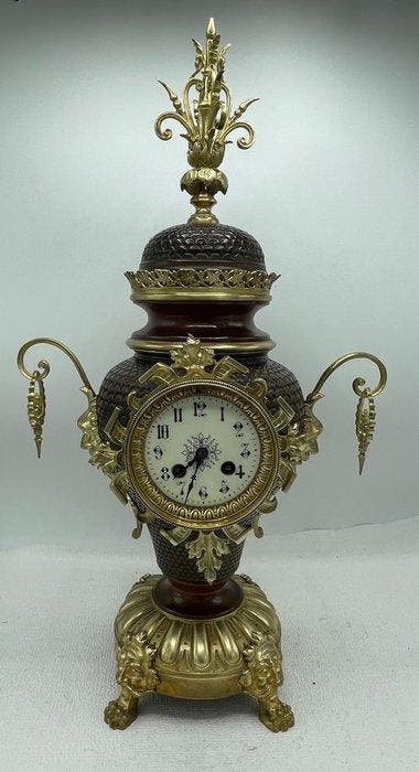 Vaasklok - Brons, Glas - 1850-1900 - Vaasklok, Antiek en Kunst, Antiek | Klokken