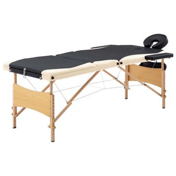 vidaXL Massagetafel inklapbaar 3 zones hout zwart en beige, Verzenden