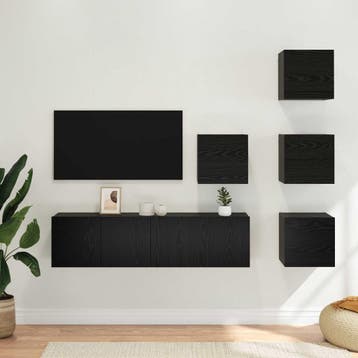 vidaXL Tv-meubelset 6 st Zwart eiken Bewerkt hout, Huis en Inrichting, Kasten |Televisiemeubels, Verzenden, Nieuw