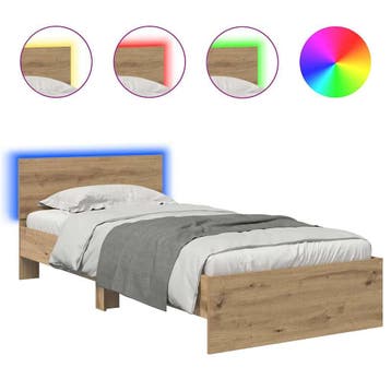Bedframe 90x190 LED | Retour deal | 54% korting, Gebruikt, Eenpersoons, Bruin, Verzenden