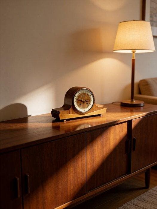 Tafelklok - Junghans - Mid-century modern Walnoot Fineer / 2, Antiquités & Art, Antiquités | Meubles | Chaises & Canapés