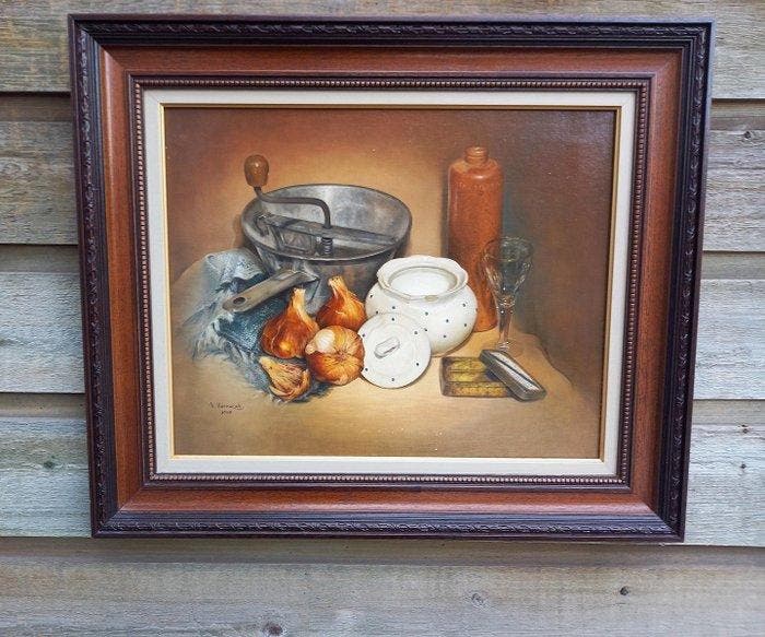 Nadine Varewyck (1956) - Stilleven met mengkom, Antiquités & Art, Art | Peinture | Classique