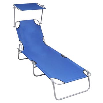 vidaXL Ligbed inklapbaar met luifel aluminium blauw, Verzenden