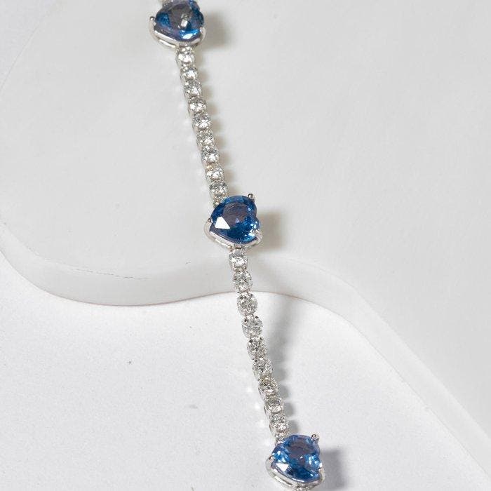 Tennis armband - 14 karaat Witgoud - 5.59ct. tw. Saffier -, Handtassen en Accessoires, Antieke sieraden