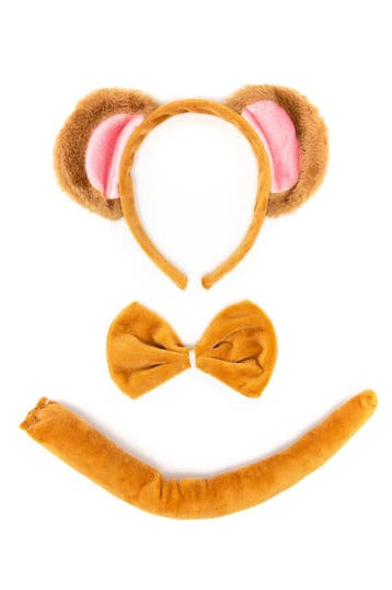 KIMU® Aap Haarband Oren Strik Staart Diadeem Set Bruin Beige, Ophalen of Verzenden, Nieuw