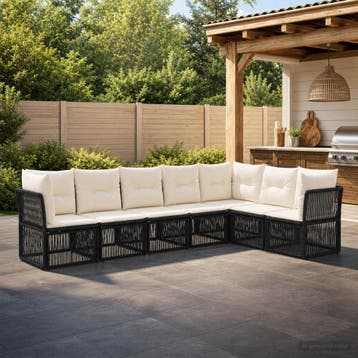 vidaXL Tuinbank Set 7 st Zwart poly rattan, Verzenden, Nieuw