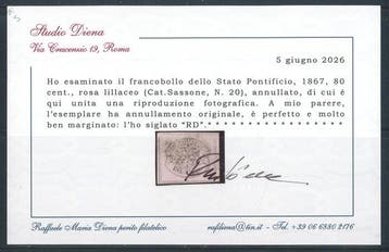 Anciens états italiens - États pontificaux - 80 c. rose, Postzegels en Munten, Gestempeld