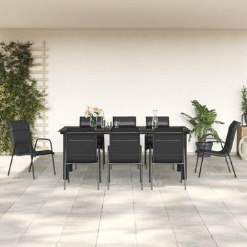 vidaXL 9-delige Tuinset textileen en staal zwart, Verzenden, Nieuw, Tuinset