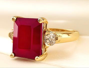 Ring - 14 karaat Geel goud Robijn - Diamant