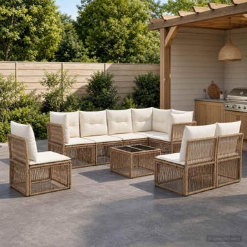vidaXL Tuinbank Set 9 st Beige poly rattan, Verzenden