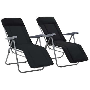 vidaXL Opklapbare stoelen met kussens, 2 stuks, zwart, Tuin en Terras, Verzenden, Nieuw
