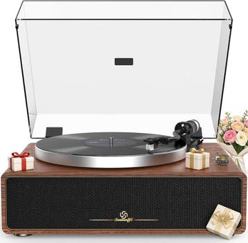 All-in-One platenspeler met 4 luidsprekers en Bluetooth, bru, Verzenden, Nieuw