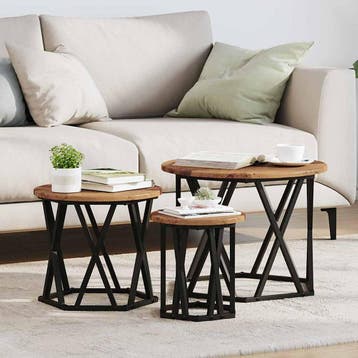 vidaXL Nestende Side Table 3 st Oud Hout 53 x 53 x 40 cm, Maison & Meubles, Verzenden