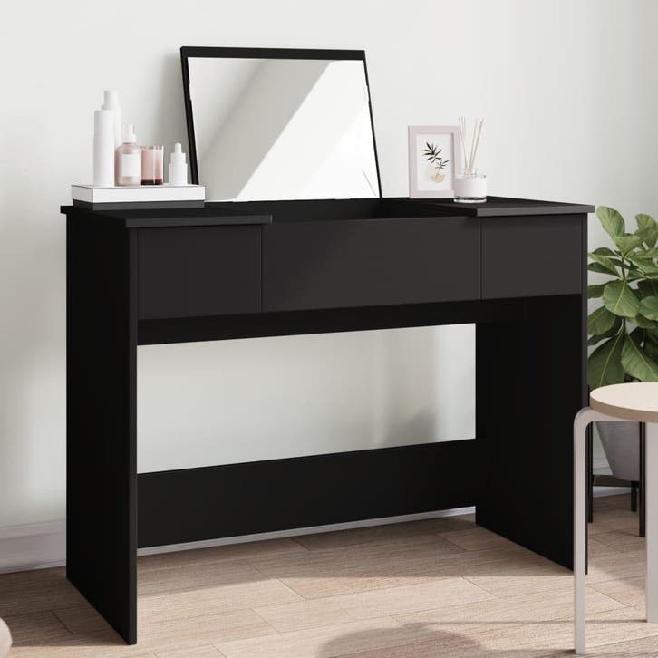 vidaXL Kaptafel met spiegel 100x45x76 cm zwart, Maison & Meubles, Tables | Coiffeuses, Envoi